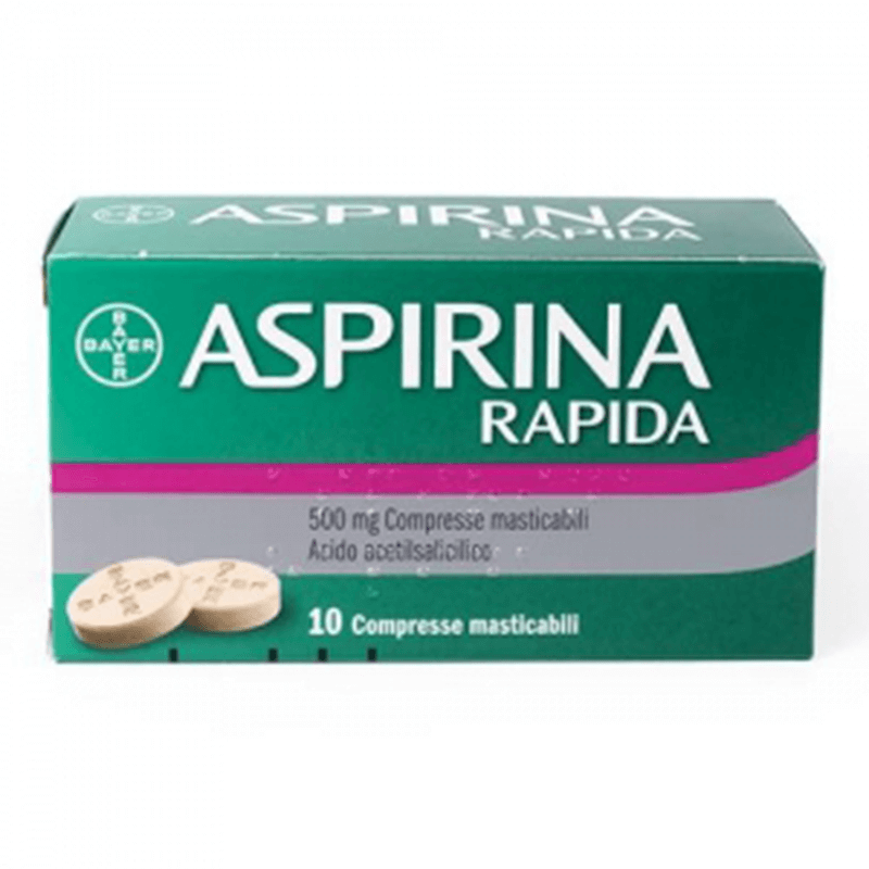 Aspirina Rapida Compresse, contro sintomi di Febbre, Influenza e per Dolori Mestruali,Reumatici e Muscolari, con 500mg di Acido Acetilsalicilico, 10 Compresse Masticabili