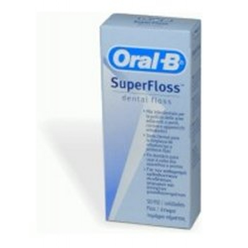 Oral-B Superfloss Filo Interdentale Ponti Apparecchi Ortodontici 50 Fili Pre-Misurati