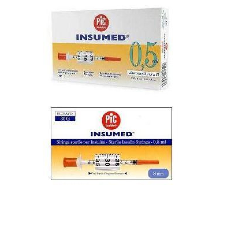 Pic Siringa Per Insulina - Insumed - 0,3 ml - gauge 8 mm - 30 pezzi