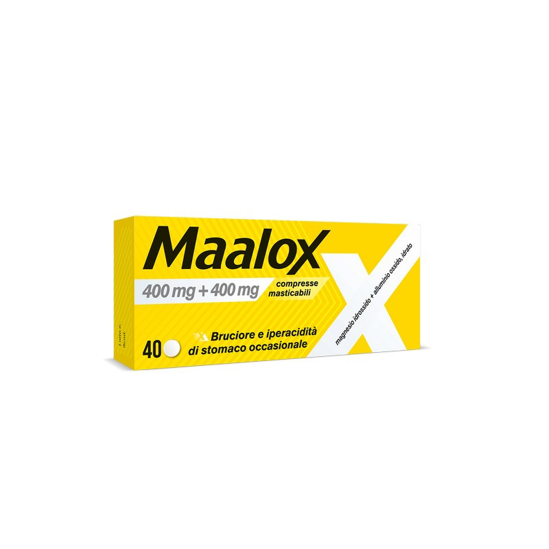 Maalox 400+400 MG, contro acidità di stomaco occasionale, 40 cpr