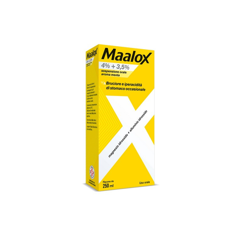 Maalox 400+400 sospensione orale, contro acidità di stomaco occasionale, 250 ml