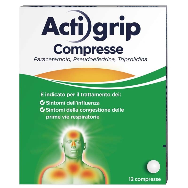 Actigrip 12 Compresse per Raffreddore Cefalea Mal di testa Febbre e Influenza
