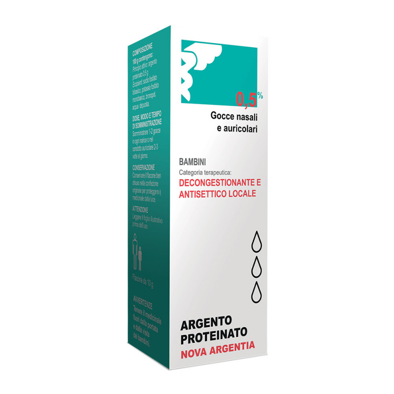 Nova Argentia Argento Proteinato 0,5% Gocce Nasali e Auricolari 10 ml