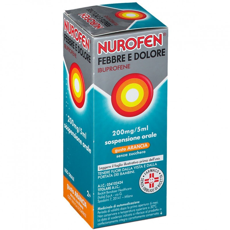 Nurofen Febbre e Dolore Bambini - Sospensione Orale - Gusto arancia - Senza zucchero - 200 mg/5 ml di Ibuprofene - 100 ml