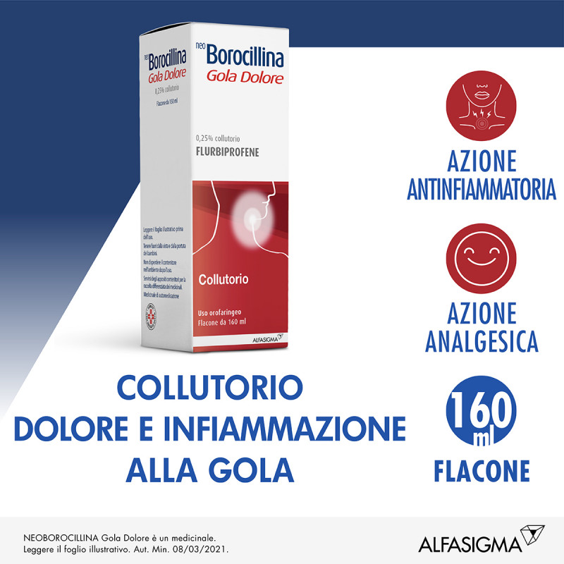 Neoborocillina Gola Dolore Flurbiprofene Collutorio 160 ml