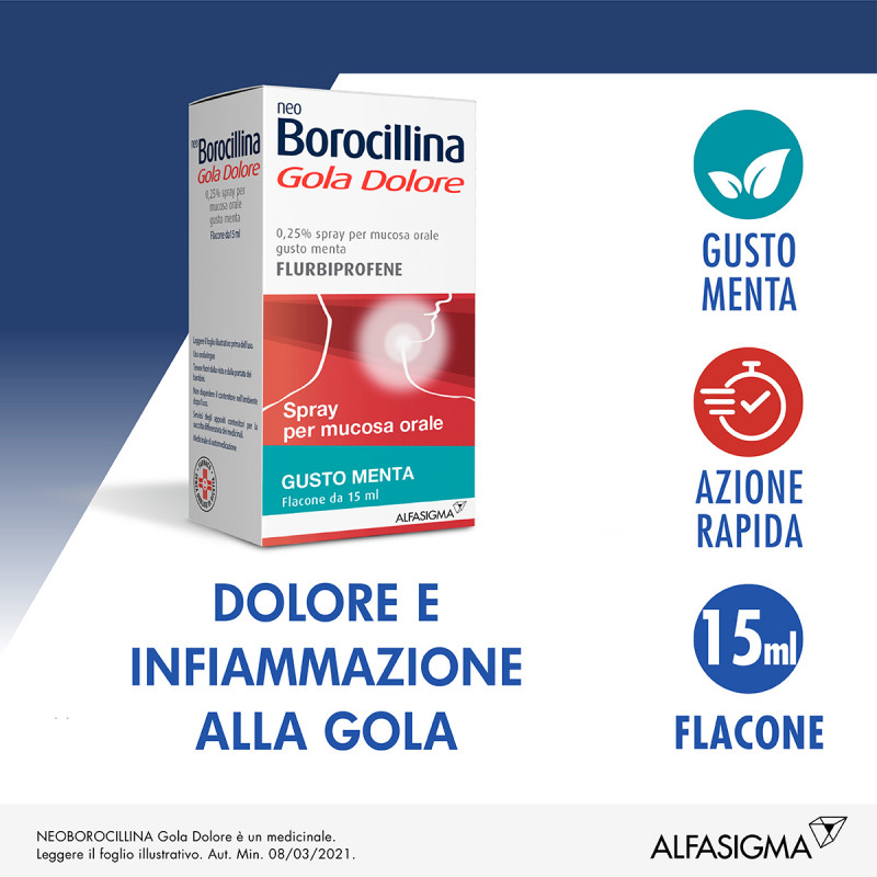Neoborocillina Gola Dolore Flurbiprofene spray gola per mal di gola - 15 ml