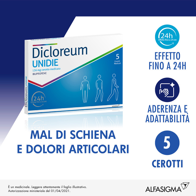 Dicloreum Unidie Cerotti Antinfiammatori per Dolore 5 Cerotti 136mg