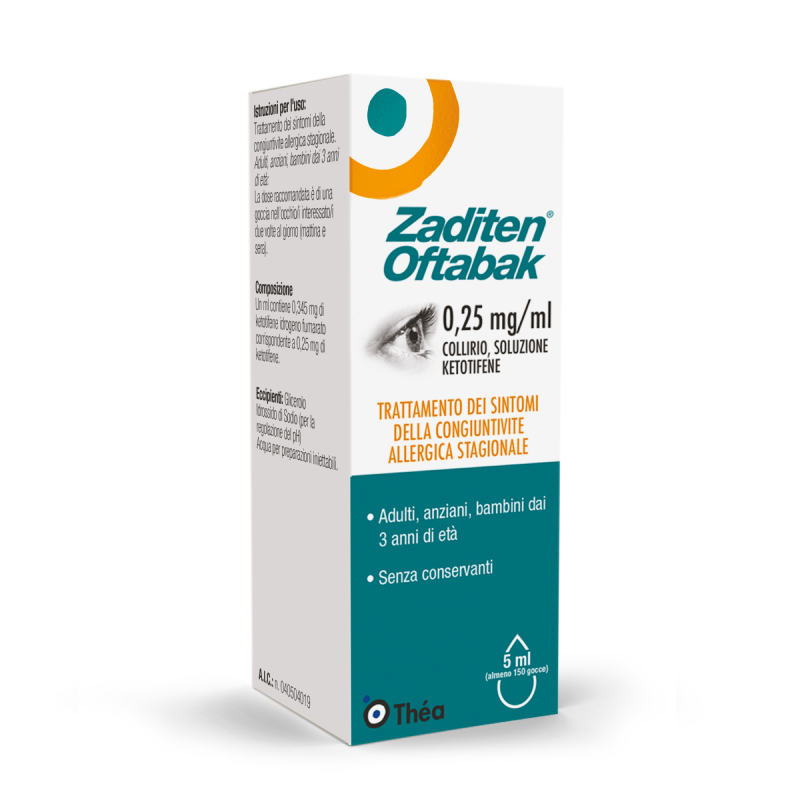 Zaditen Oftabak Collirio 0,25 mg/ml Ketotifene Flacone 5 mL