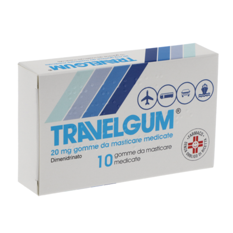 Travelgum 20 mg - Antichinetosico per malessere da viaggio - 10 gomme masticabili - Medifarm srl