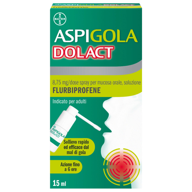 Aspi Gola Dolact Spray Gola antinfiammatorio e antidolorifico per Mal di Gola Forte Flurbiprofene 15ml