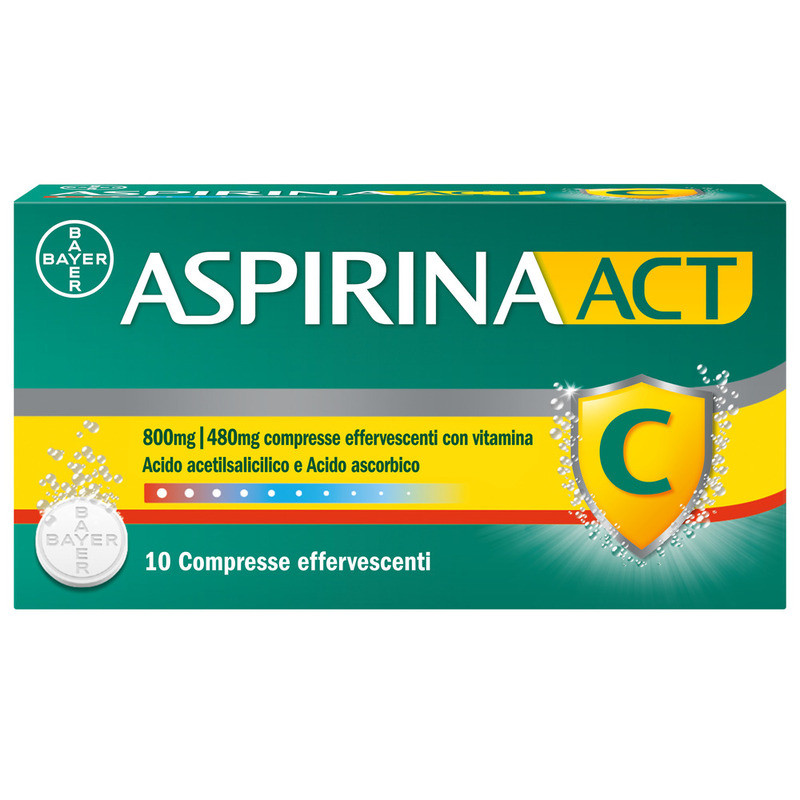 Aspirina ACT C antinfiammatorio e antidolorifico per Febbre e Sintomi Influenzali con Vitamina C 10 Compresse Effervescenti