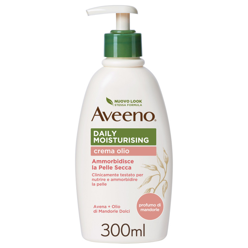 Aveeno, Crema Olio Idratante Corpo, Daily Moisturising, Profumo di Mandorla, da Pelle Normali a Secche, anche Pelli Sensibili, con Avena Colloidale, 300ml