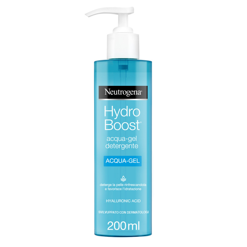 Neutrogena, Acqua-Gel Detergente, Hydro Boost, Rimuove Trucco, Sebo e Impurità, Non Comedogenico, Pelli Sensibili, con Acido Ialuronico, 200ml