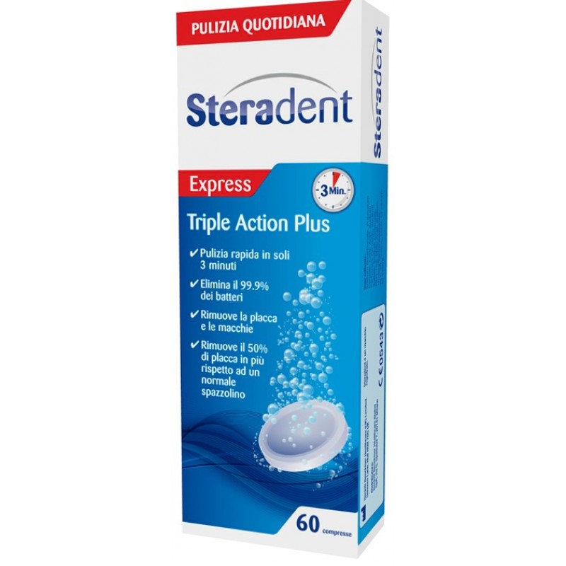 Steradent Triple Action Plus Pulizia Quotidiana Dentiera 60 Compresse