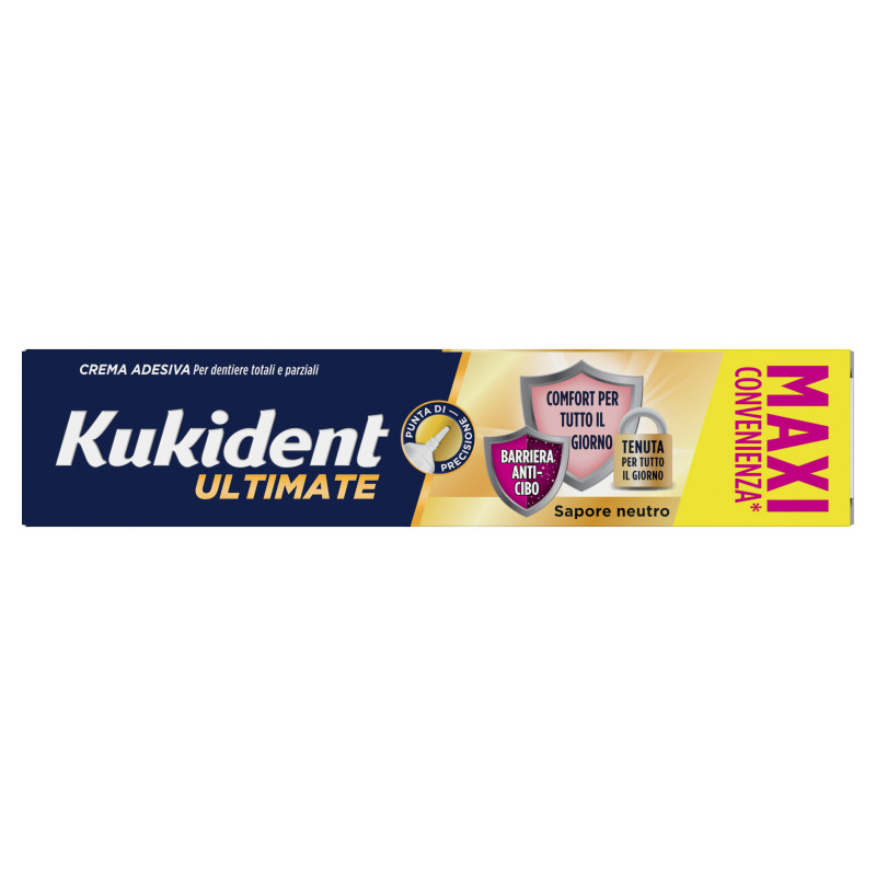 Kukident Ultimate Barriera Anti-cibo. Crema Adesiva Per Dentiere Totali e Parziali. Sapore Neutro 57g