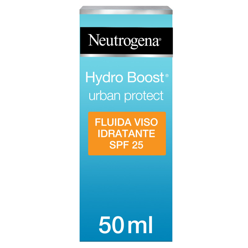 Neutrogena, Fluida Viso SPF25, Hydro Boost, Urban Protect, Idratante, con Acido Ialuronico, Antiossidanti, Vitamina C, Protezione Inquinamento, 50ml
