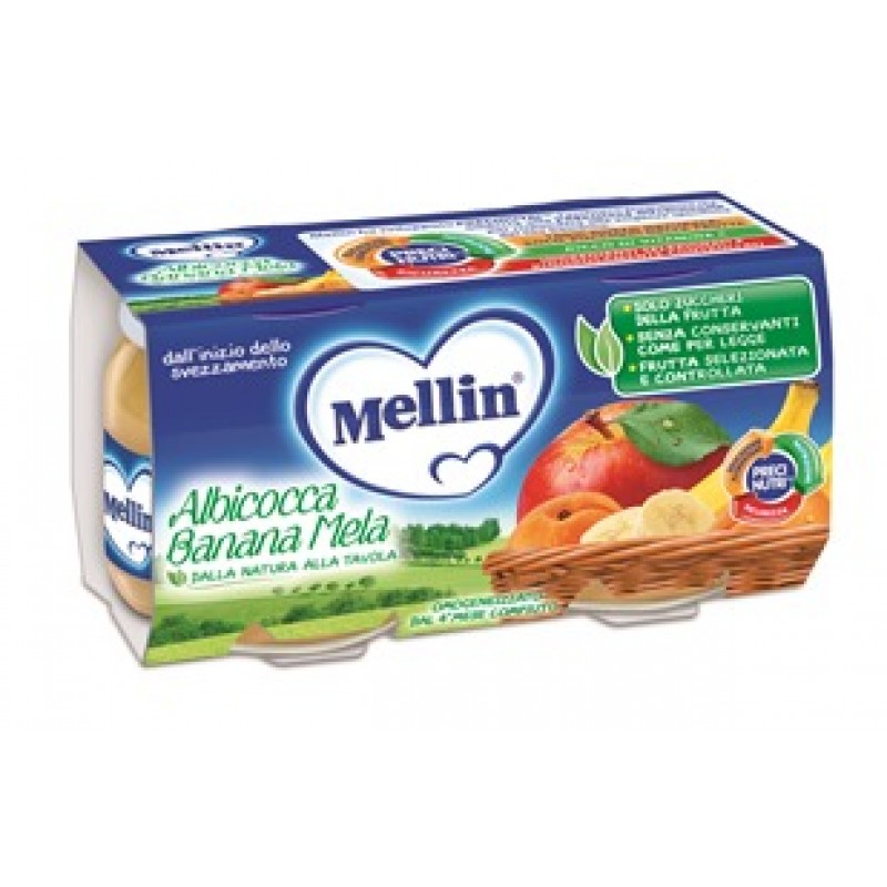 Mellin Omogeneizzato Di Frutta Albicocca Mela e Banana 2 x 100 g