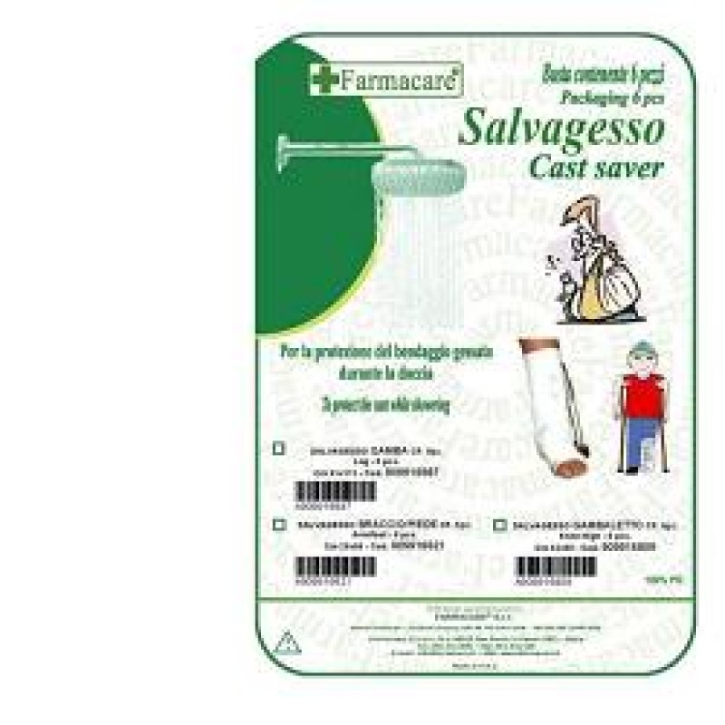 Farmacare Salvagesso Braccio/Piede Protezione Gesso Durante Doccia 6 Pezzi 28 x 60 cm