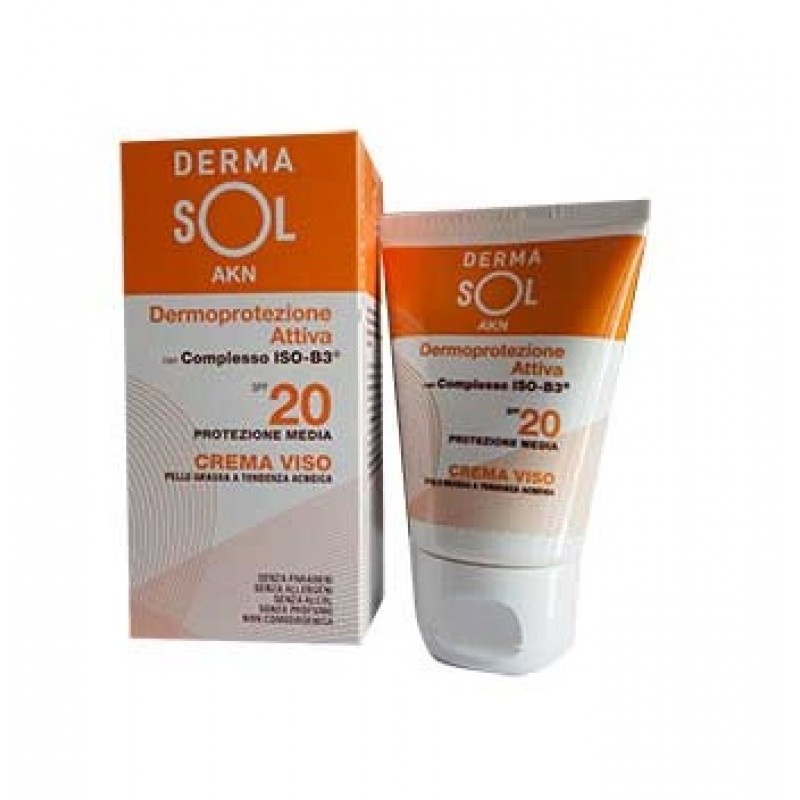 Dermasol AKN Crema Viso Solare Pelle Grassa SPF 20 Protezione Media 50 ml