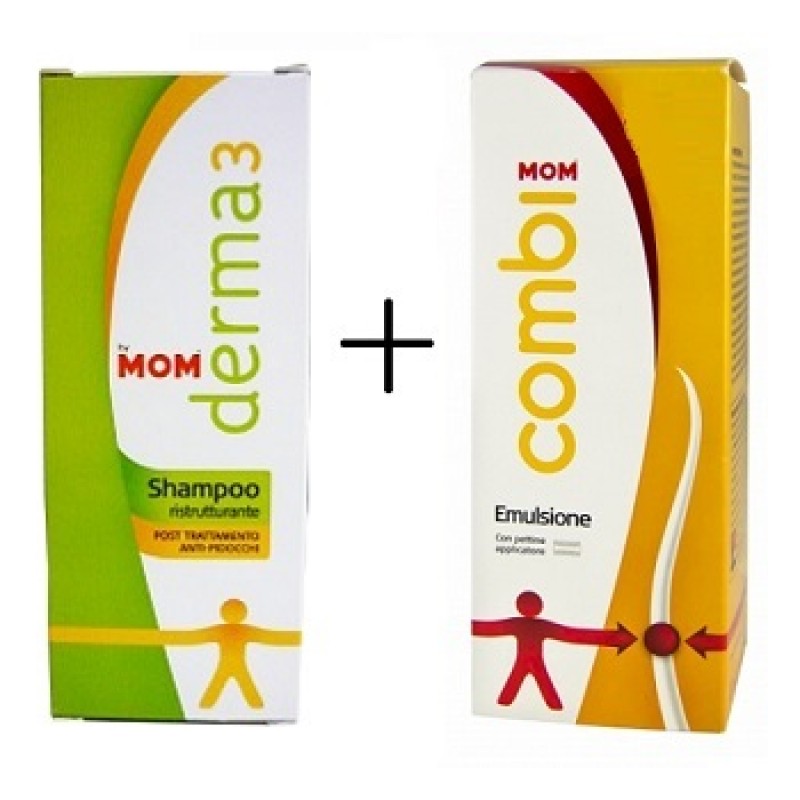 MOM trattamento pediculosi COMBI Emulsione con pettine + DERMA3 Shampoo ristrutturante