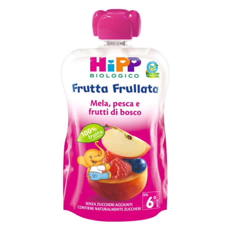 HiPP Biologico Frutta Frullata mela, pesca e frutti di bosco 90 g
