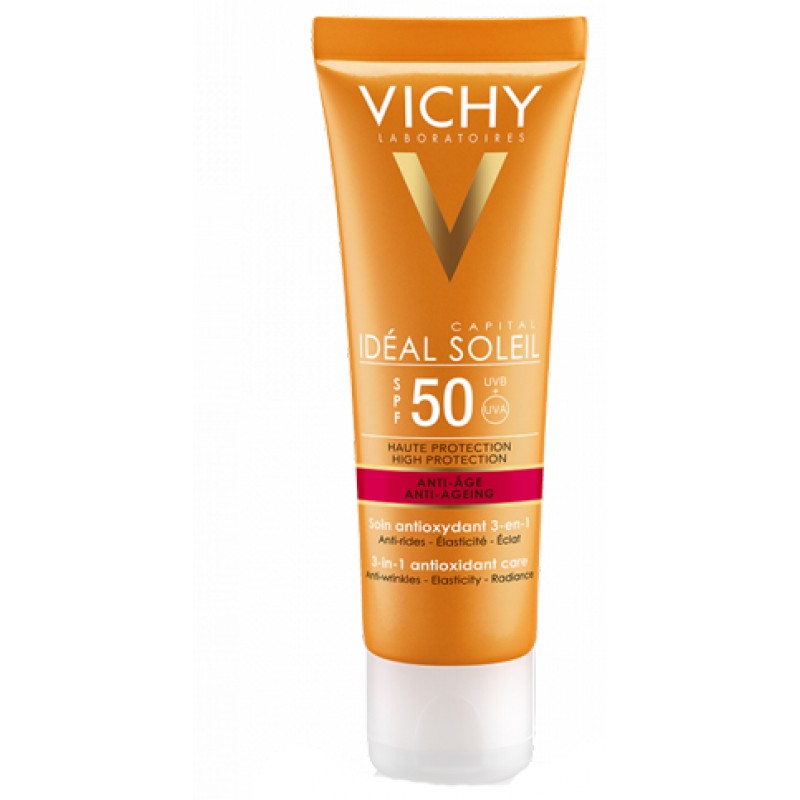 Vichy Idéal Soleil Crema Solare Antietà 3in1 SPF 50 - Protezione antiossidante viso - 50 ml