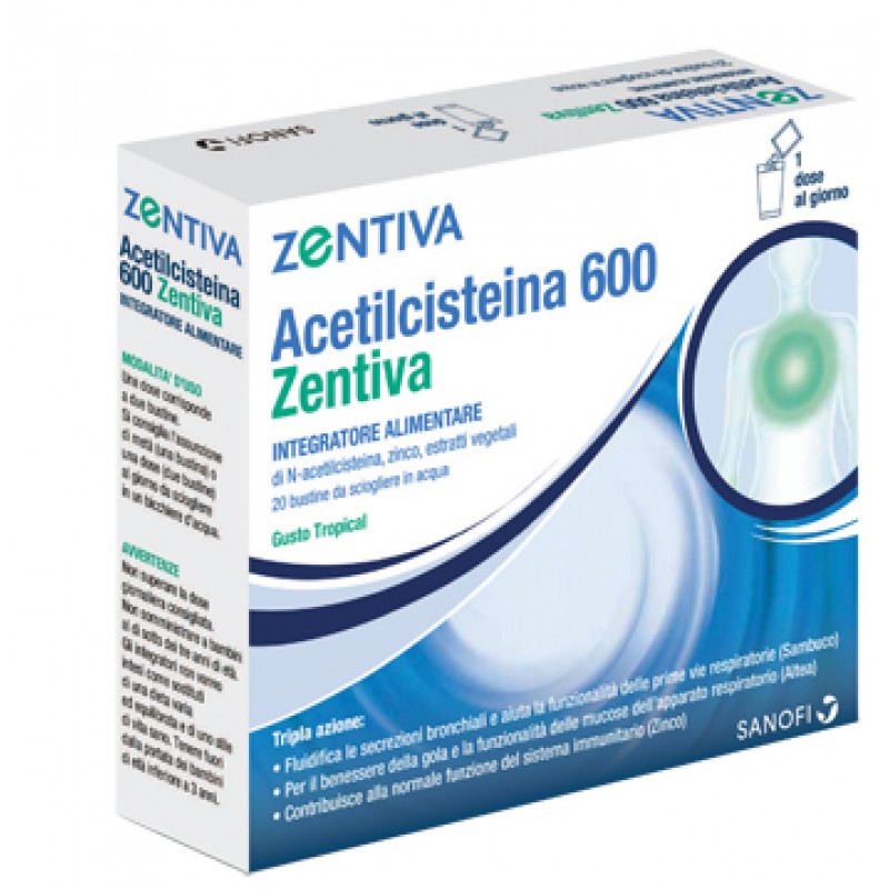 Acetilcisteina 600 Zentiva - Gusto tropical - 10 bustine duocam