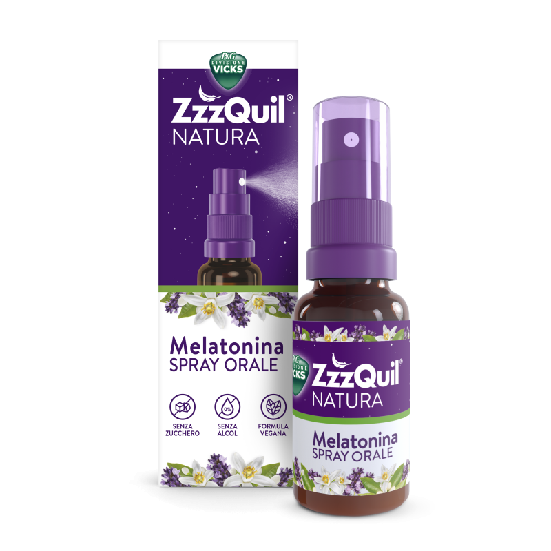ZzzQuil Natura Melatonina Spray, integratore per il sonno, senza zucchero e formula vegana, 30 ml.