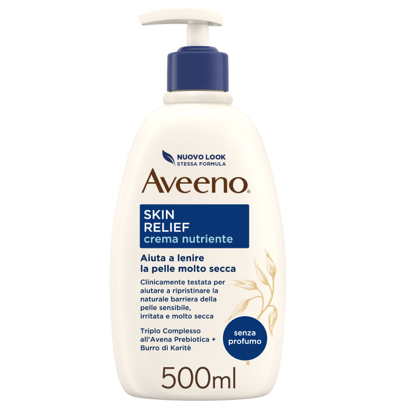 Aveeno, Crema Nutriente Lenitiva, Skin Relief, Pelle da Secca a Molto Secca, Senza Profumo, 500ml