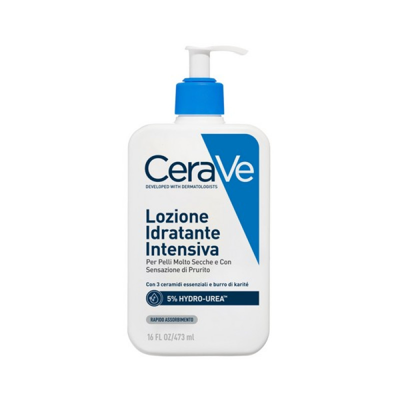 CeraVe Lozione Idratante Intensiva per Pelle Secca e Molto Secca con Sensazione di Prurito, con Hydro-Urea e Burro di Karité, idrata intensamente la pelle e da sollievo immediato alla sensazione di prurito, 473 ml