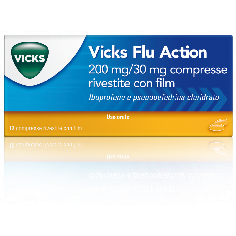 Vicks Flu Action 200 mg/ 30 mg Ibuprofene Pseudoefedrina 12 Compresse