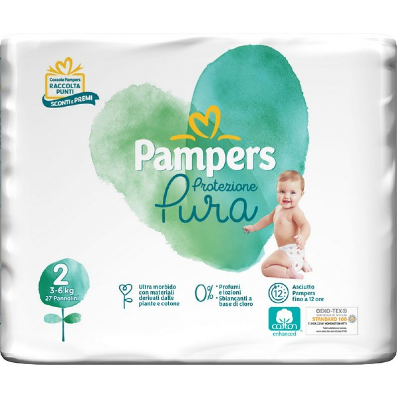PAMPERS Protezione Pura 27 pannolini Taglia 2-MINI (2-6kg)