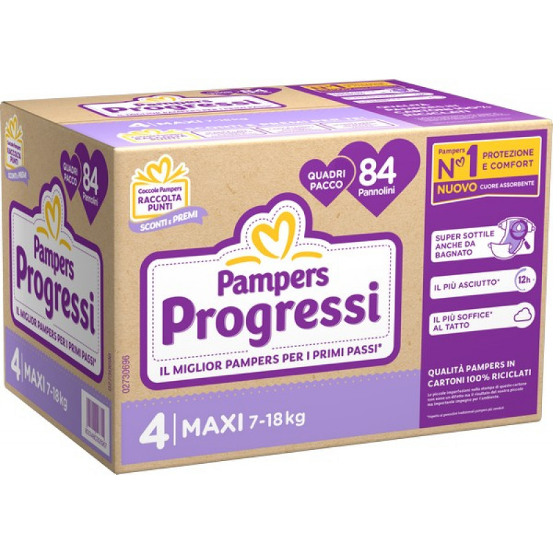 PAMPERS Progressi 84 pannolini Taglia 4 Maxi dai 7 ai 18 kg