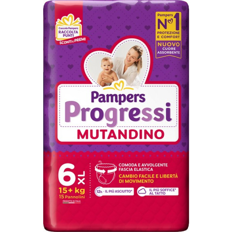 PAMPERS Progressi Mutandino Taglia 6-XL dai 15kg - 15 pezzi