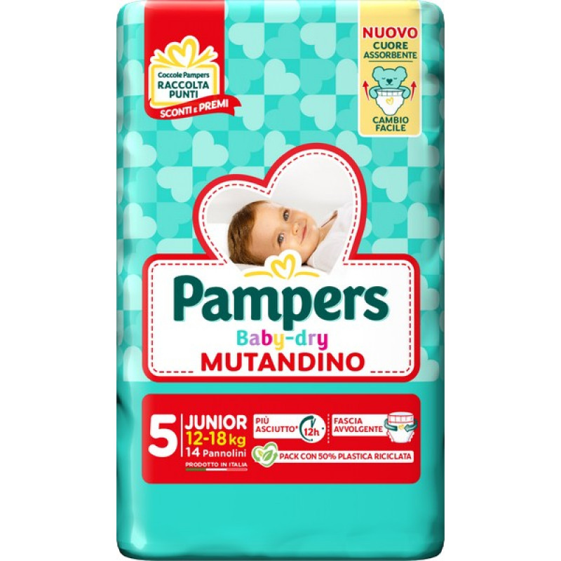 PAMPERS BABY DRY mutandino Taglia JUNIOR-5 (12-18kg) 14PZ