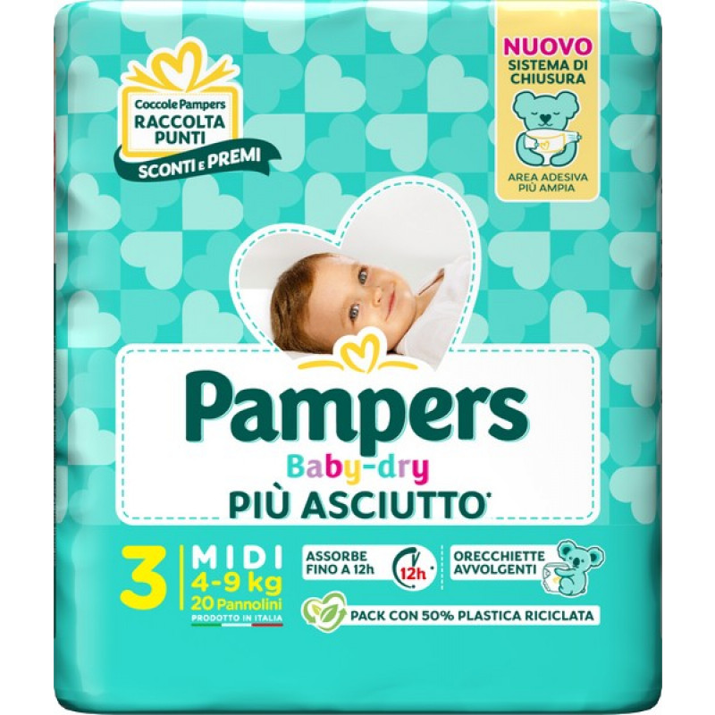 PAMPERS BABY DRY tradizionale Taglia 3-MIDI (4-9 kg) 20PZ