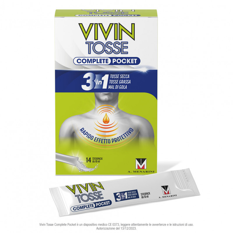 Vivin Tosse Complete 3in1 Pocket Tosse Secca, Grassa, Mal Di Gola 14 stickpack