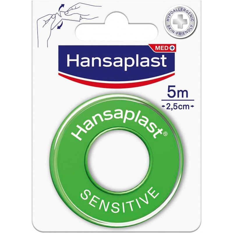 Hansaplast Sensitive Cerotto Rocchetto, Cerotto rotolo per il fissaggio di bende, 5 m x 2.5 cm