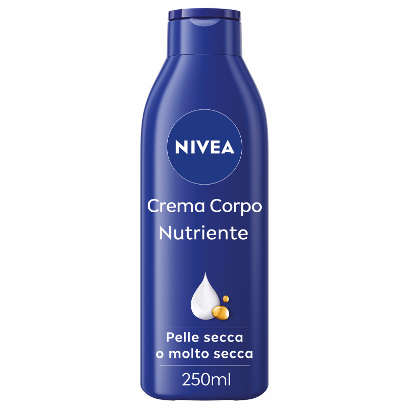 Nivea Crema Corpo Nutriente 250 ml, Crema corpo idratante 72 ore per pelle secca o molto secca
