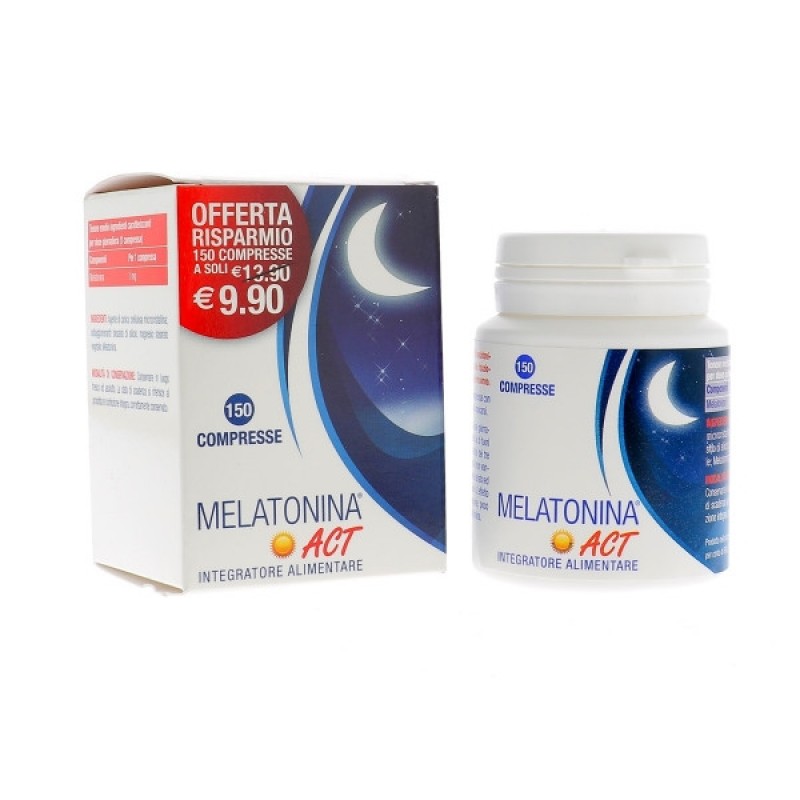 Melatonina Act integratore alimentare in flacone da 150 compresse da 150mg