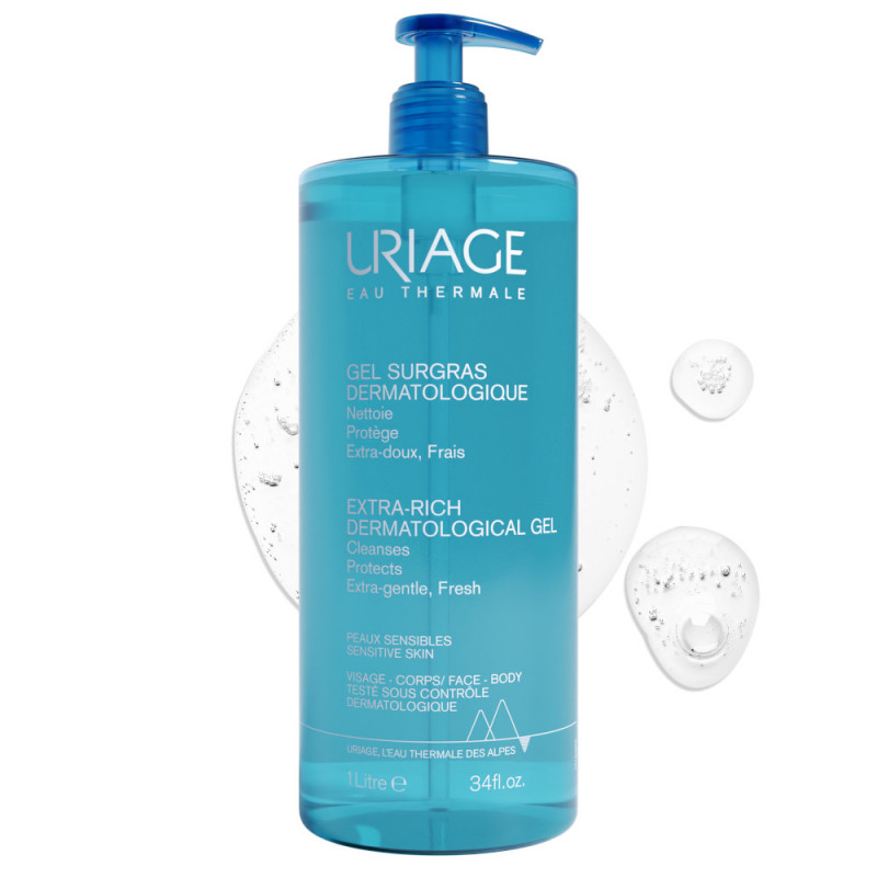 Uriage Gel detergente dermatologico extra-ricco per viso e corpo ideale per pelle sensibile 1lt