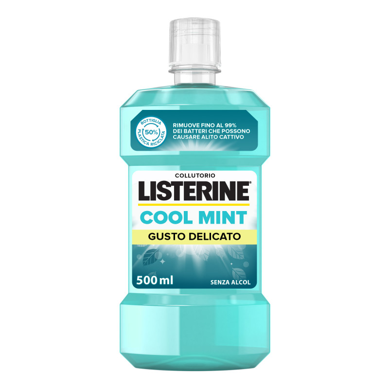 Listerine, Collutorio, Cool Mint, Gusto Delicato, Menta, Alito Fresco, Senza Alcol, 500ml