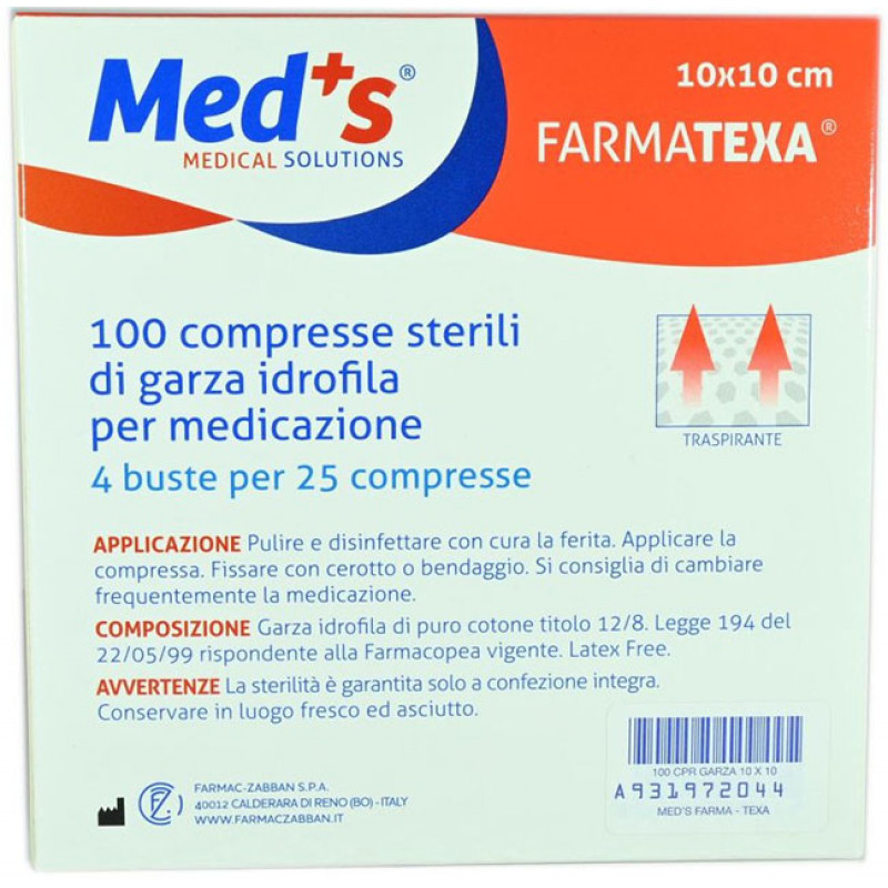 Med's Compresse Di Garza 12/8 Sterile 10 x 10 cm 100 Pezzi