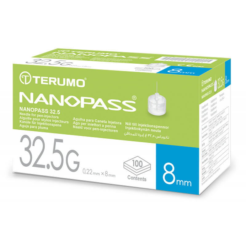 Nanopass Ago Per Penna Da Insulina 32,5G 8 mm 100 Pezzi