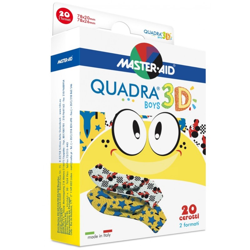 Master Aid Quadra 3D Boys Cerotti Assortiti TNT Colorati Resistenti 20 Pezzi