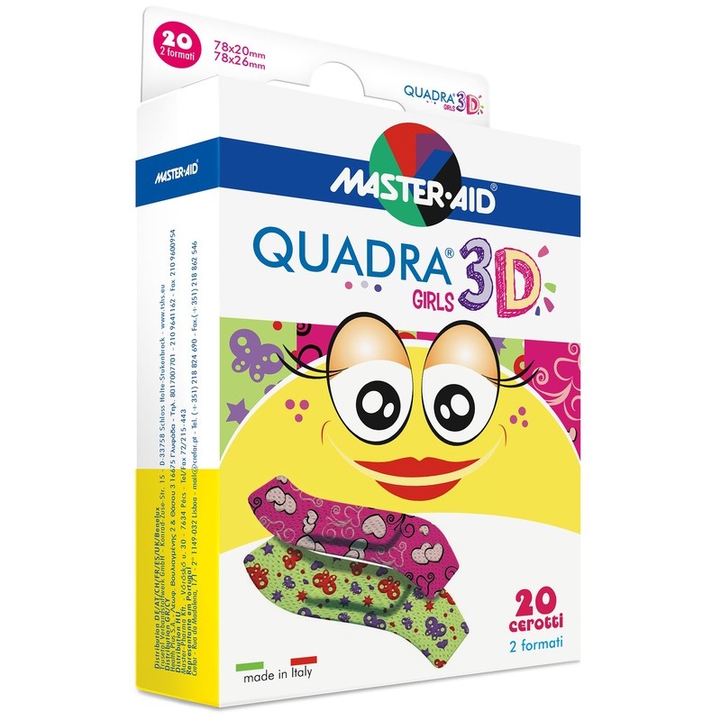 Master Aid Quadra 3D Girls Cerotti Assortiti TNT Colorati Resistenti 20 Pezzi