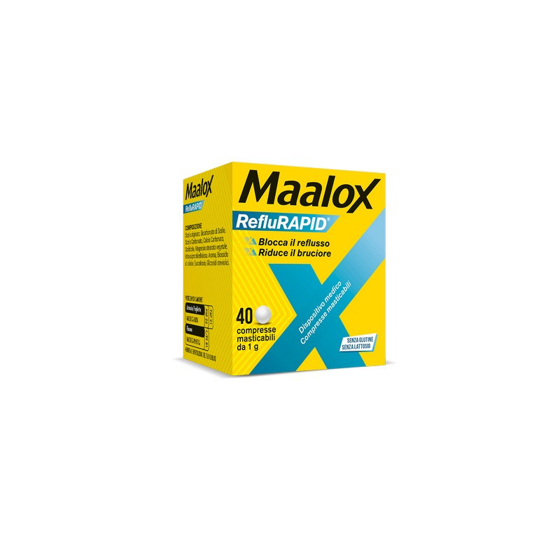Maalox Reflurapid blocca il reflusso, riduce il bruciore, 40 cpr
