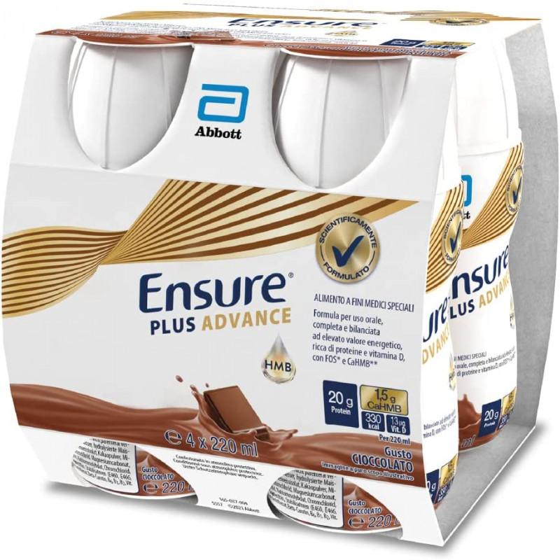 Ensure Plus Advance Alimento a Fini Medici Speciali Iperproteico ed Ipercalorico Cioccolato 4x220ml