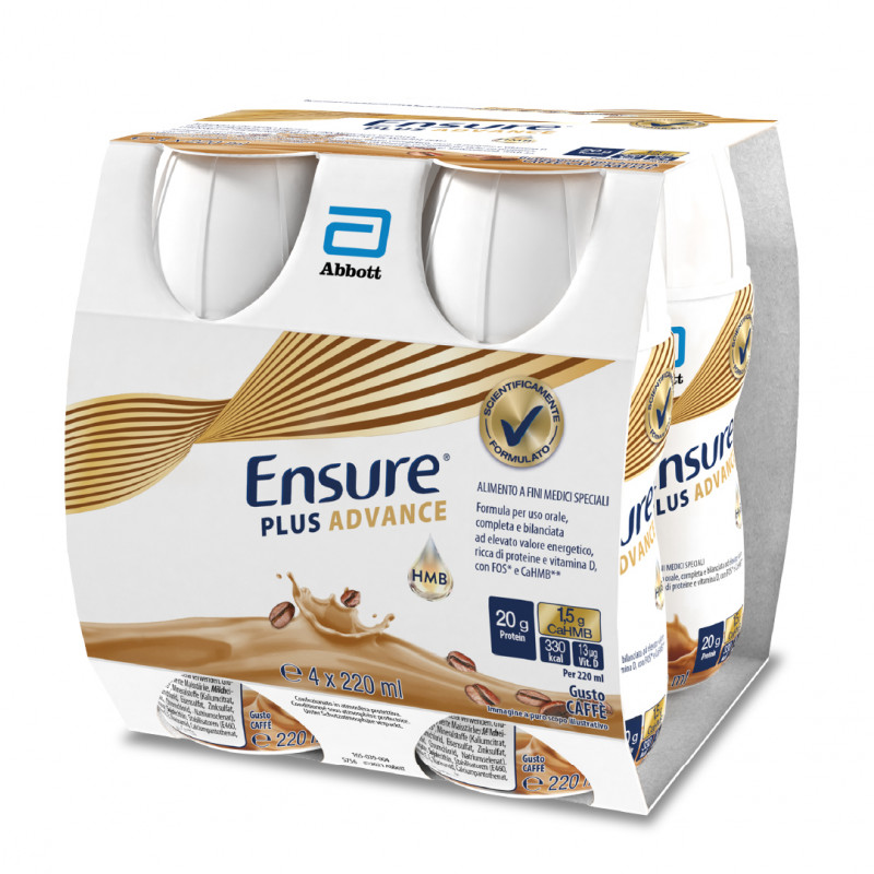 Ensure Plus Advance Alimento a Fini Medici Speciali Iperproteico ed Ipercalorico Caffè 4x220ml