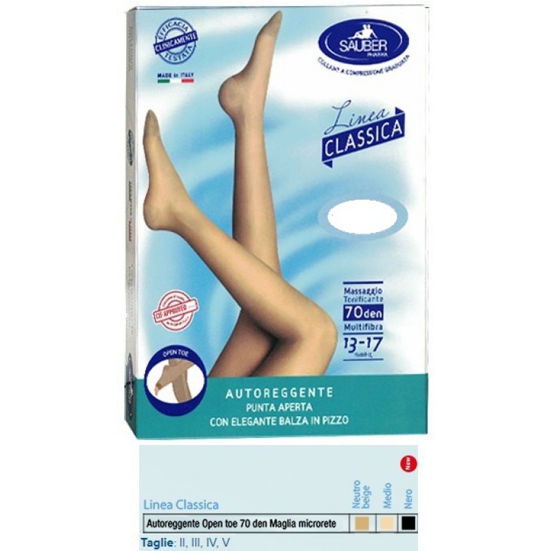 Sauber Autoreggenti A Punta Aperta 70 Den Colore Beige Taglia 5